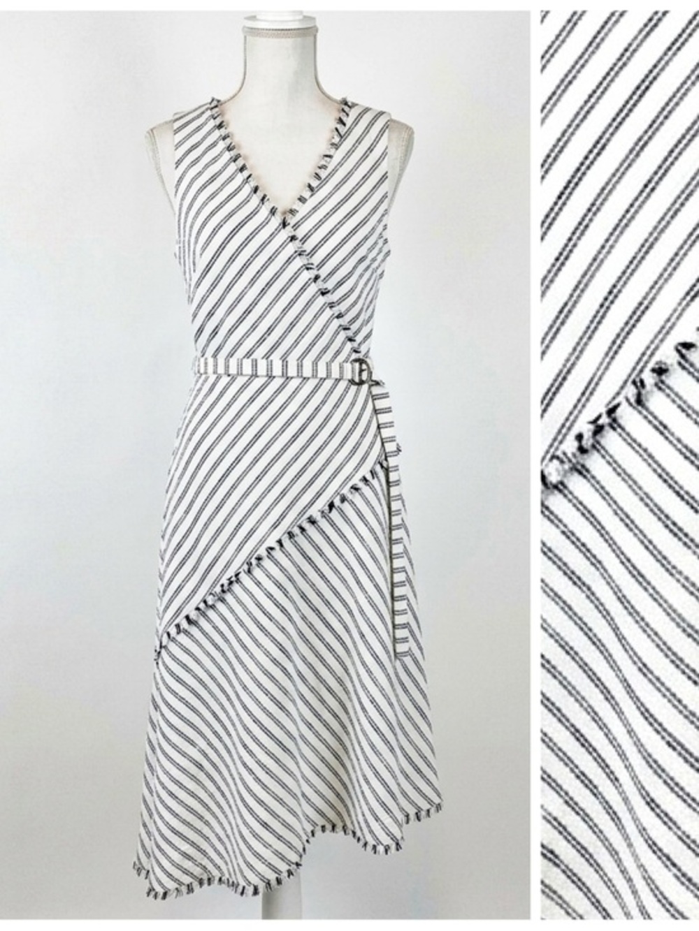 DKNY Cotton Blend Asymmetrical Striped Sleeveless Dress w/ Belt & Pockets Sz 10